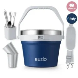 BUZIO 7L Insulated Stainless Steel Ice Bucket with Lid Ice Tongs Scoop And 2 Cups Keeps Ice Cold for Up to 48 Hours - Blue